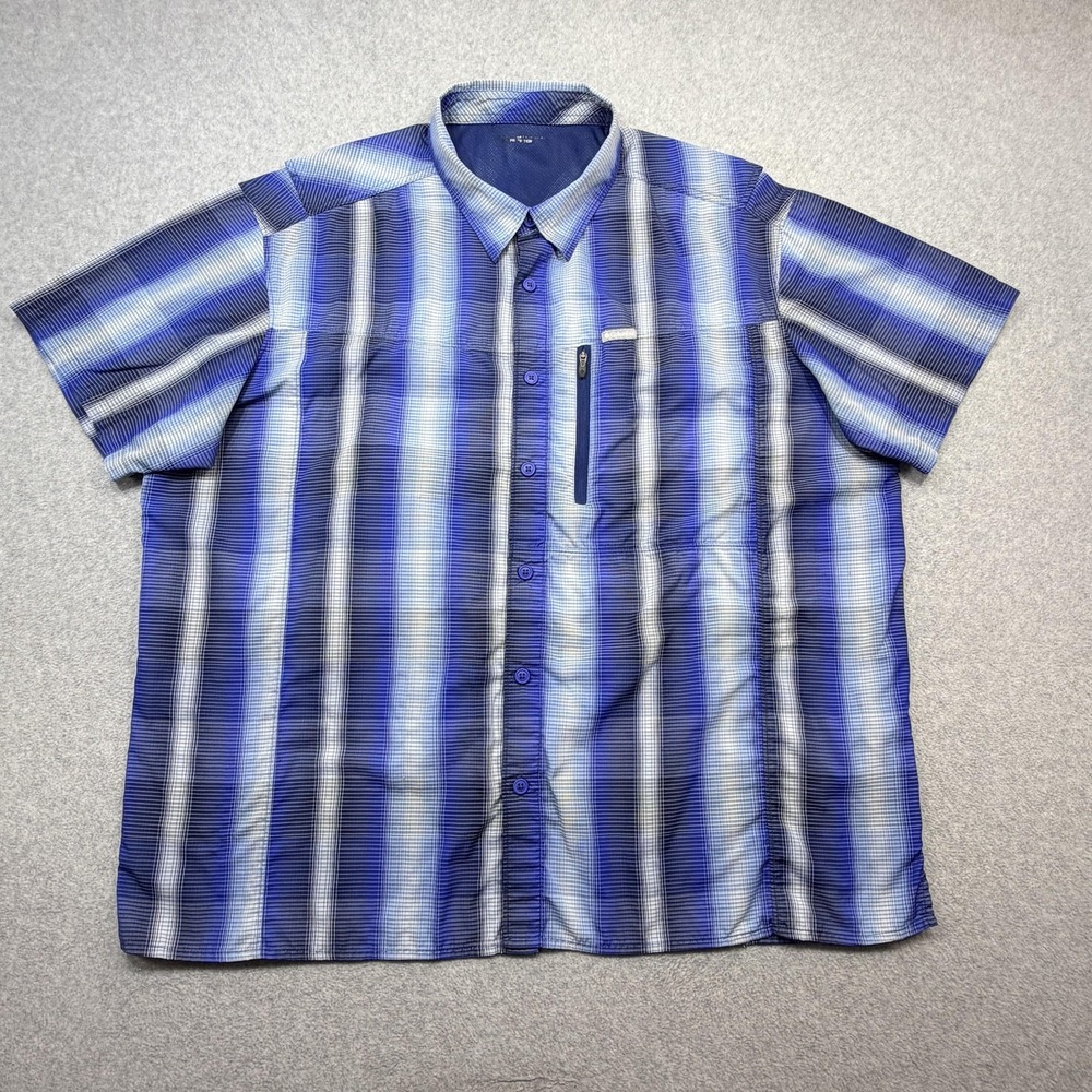 Columbia Kestrel Trail Shirt Men 3X Blue Stripe Short Sleeve Button Vented Fish